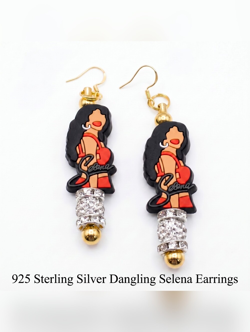 Selena Sterling Silver Red and Black Drop Rhinestone Earrings W/Gift Box - Picture 8 of 11